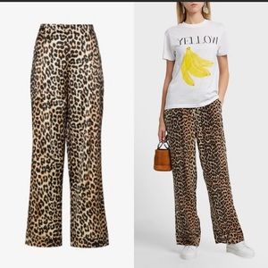 Ganni Fayette Leopard Print Silk Trousers Pants